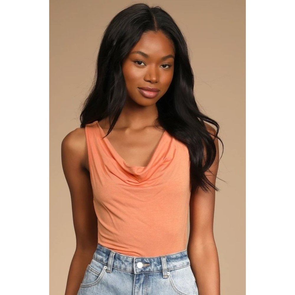 Chico's Womens Knitted Top 05109 Sleeveless Cowl Neck Cotton Orange Size 3